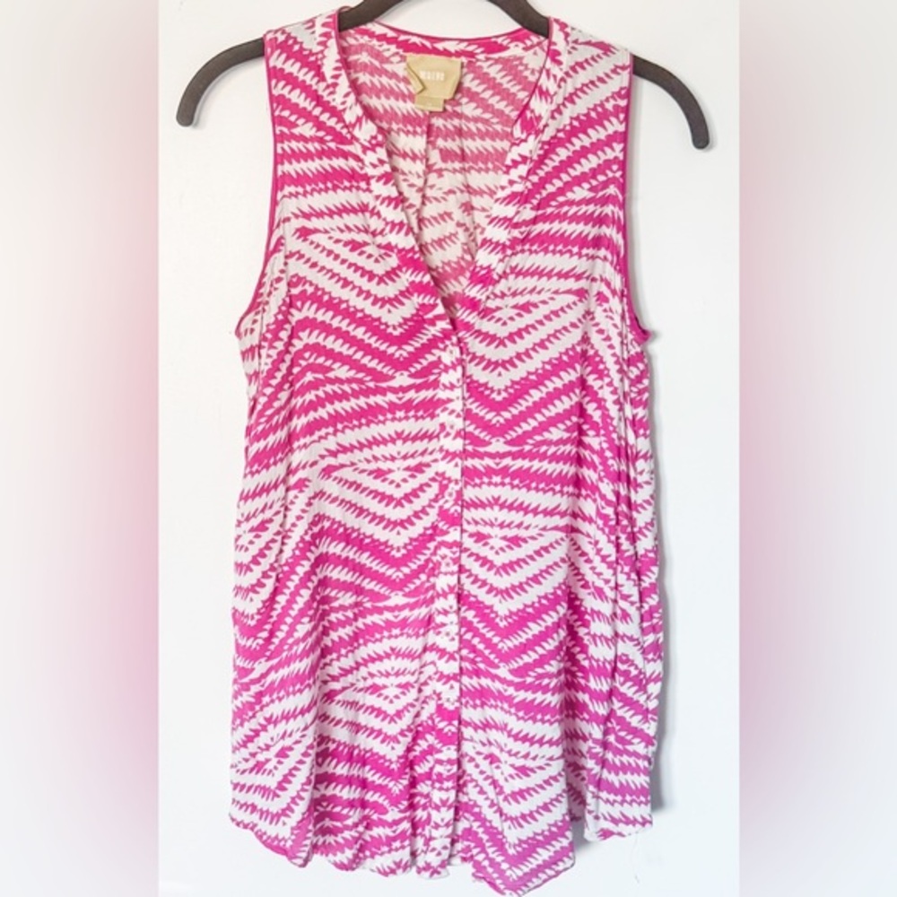 Anthropologie Maeve Pink White Sleeveless Button-down Swing Tank Top Geometric